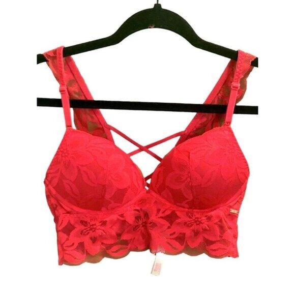 PINK by Victoria's Secret Triangle Cup Carmine Red Lace Bra Size Small - Picture 4 of 5
